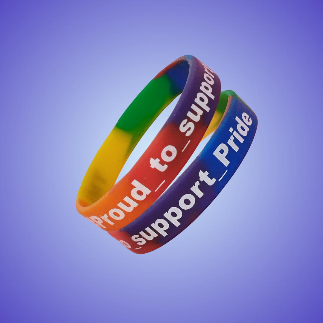 Pride Rainbow Colours - Segmented - Custom Printed Silicone Wristbands - 12mm size